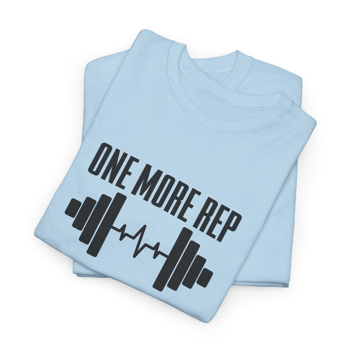 One More Rep barbell tee in Light Blue – folded