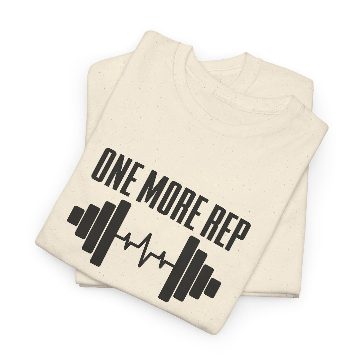 One More Rep barbell tee in Natural – folded