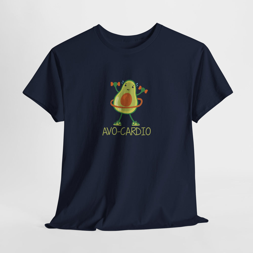 Avo-Cardio avocado tee in Navy – flat front
