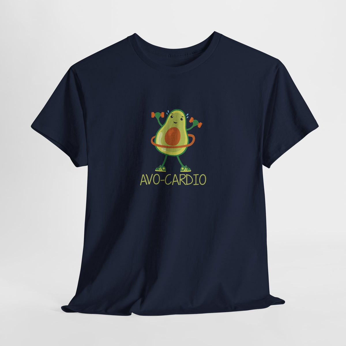 Avo-Cardio avocado tee in Navy – flat front