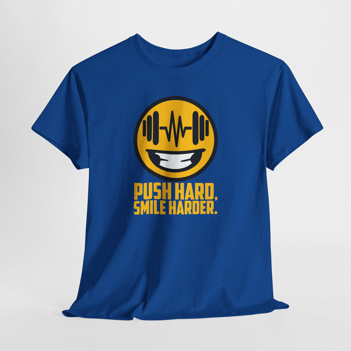 Push Hard, Smile Harder tee in Royal – flat front