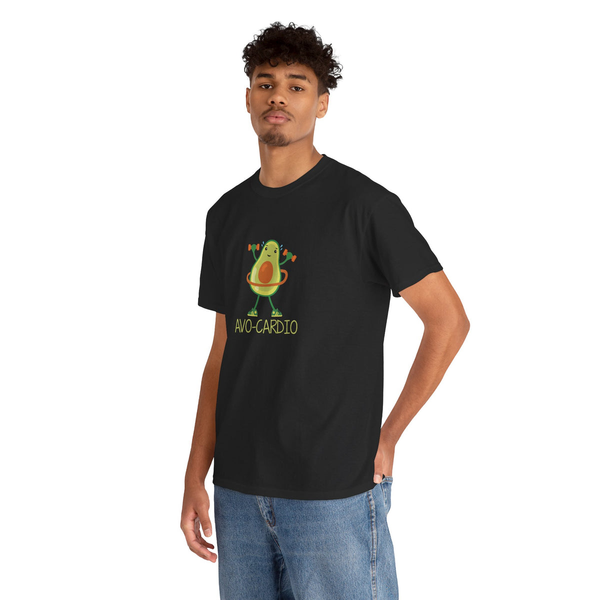 Avo-Cardio avocado tee in Black – on model