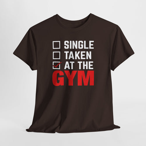 Single / Taken / At The Gym tee in Dark Chocolate – flat front