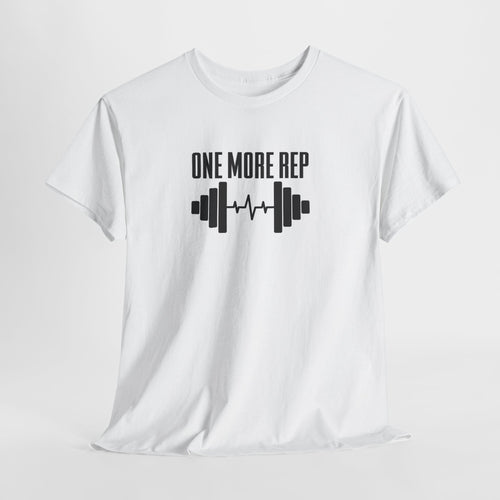 One More Rep barbell tee in White – flat front