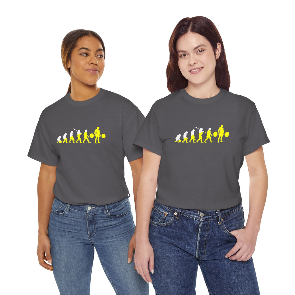 Weightlifting Evolution tee in Charcoal – on two models