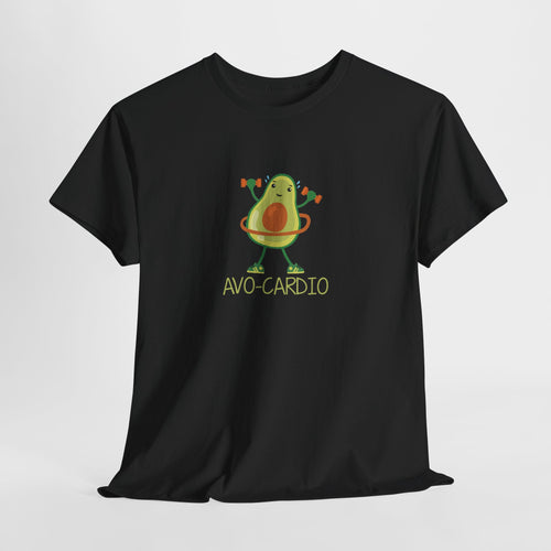 Avo-Cardio avocado tee in Black – flat front