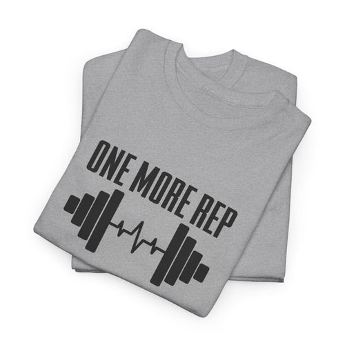 One More Rep barbell tee in Sport Grey – folded
