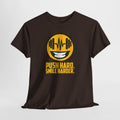 Push Hard, Smile Harder tee in Dark Chocolate – flat front